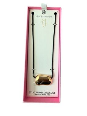 House of Harlow 1960 Gold Bean Pendant on Black Cord Necklace